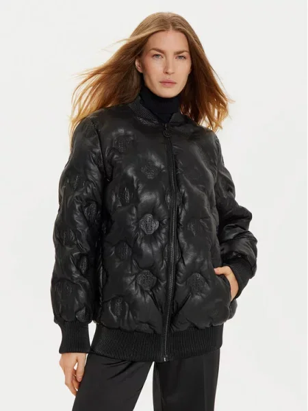 Usnjena jakna Guess črna