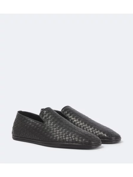 Pantaloni palazzo Bottega Veneta din piele slip-on negru