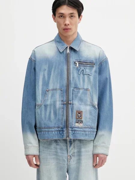 Traper jakna Evisu Worker Denim w Emboss Kamon za prijelazno razdoblje plava