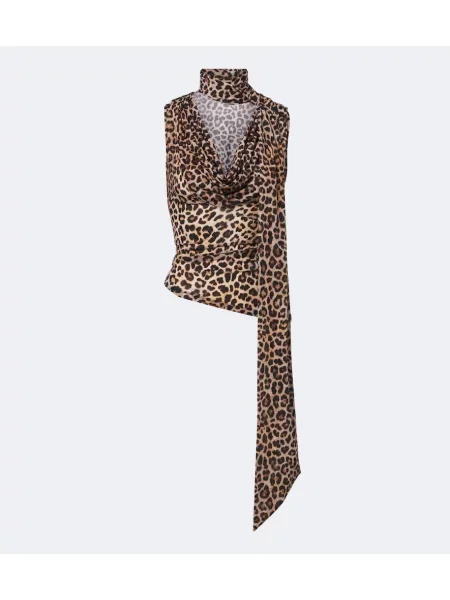 Top Blumarine cu imagine cu model leopard drapat negru
