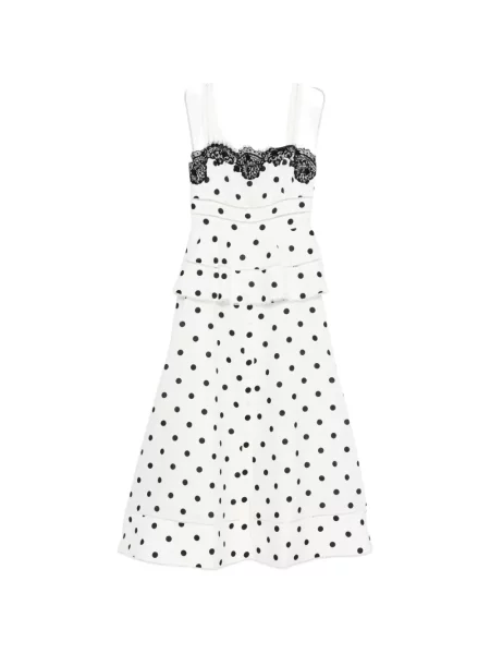 Rochie maxi Self-portrait cu buline din dantelă alb