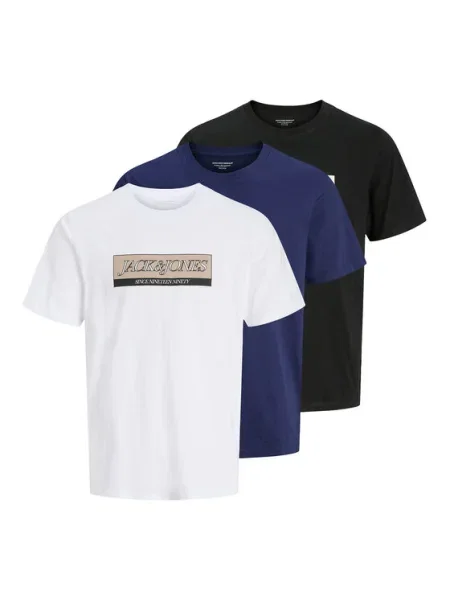 JACK & JONES Póló JJInwood bézs / sötétkék / fekete fehér