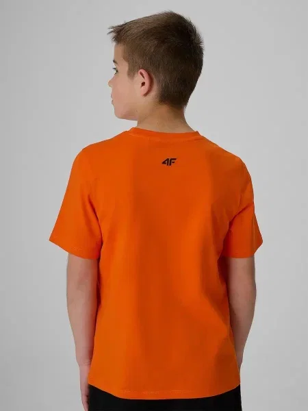 T-shirt regular z nadrukiem chłopięcy 4F pomarańczowa