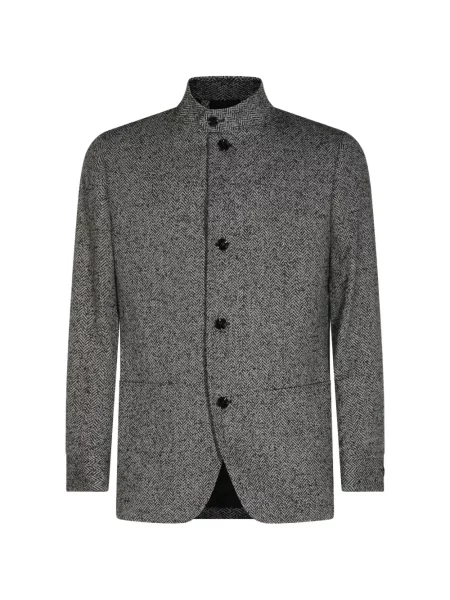 Geacă Lardini de lână cu model herringbone gri