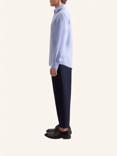 Seidensticker Koszula Lniana O Kroju Slim Fit blau niebieska