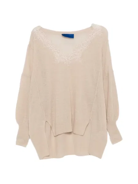 Pulover Mes Demoiselles cu decolteu în V din dantelă