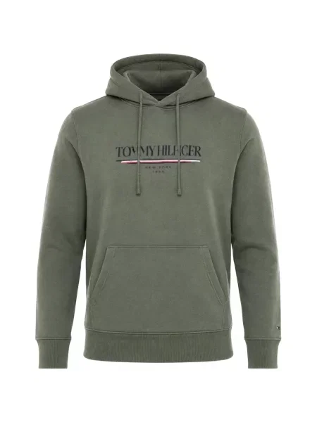 Majica s kapuljačom Tommy Hilfiger s autogramom s vezicama zelena