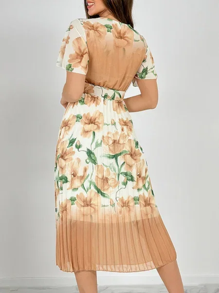 Plisirana midi obleka Resti s cvetličnim vzorcem nad koleni zelena