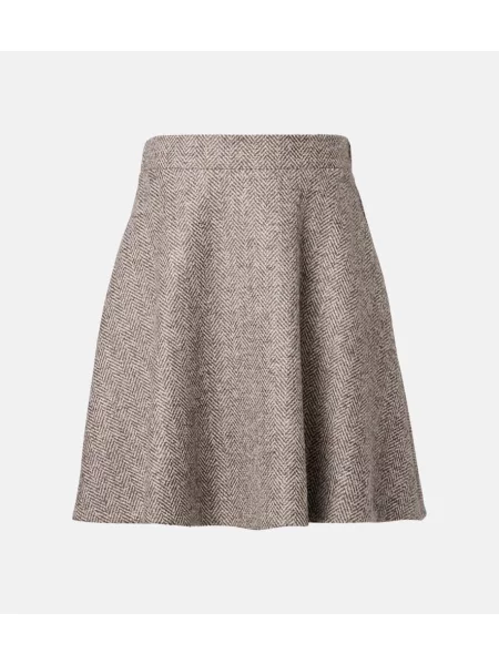Fustă Brunello Cucinelli cu talie înaltă de lână maro