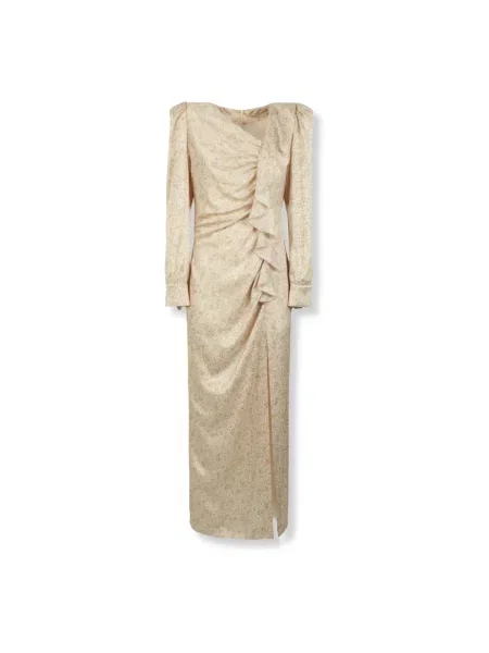 Sukienka Alessandra Rich żakardowa drapowana beżowa