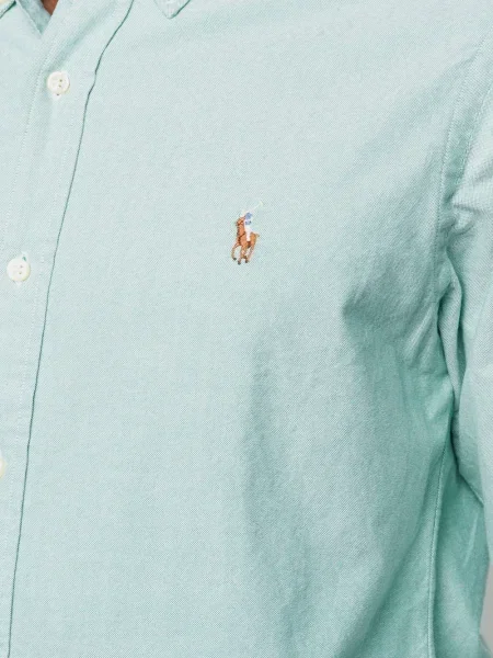 Ленена поло тениска Polo Ralph Lauren синьо