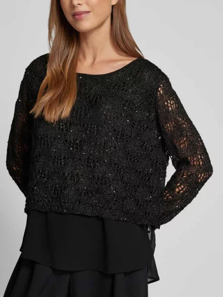 Sweter z dzianiny z cekinowym obszyciem Apricot czarny