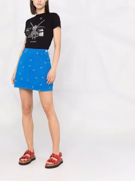 Raštuotas sijonas Kenzo su paisley raštu mėlyna