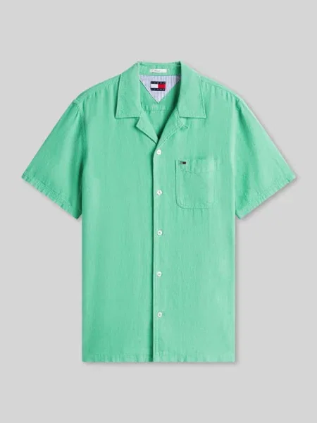 Koszula casualowa o kroju regular fit z mieszanki lnu i bawełny Tommy Jeans zielona