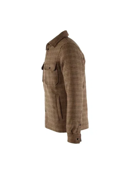 Kurtka Woolrich wełniana w kratę brązowa