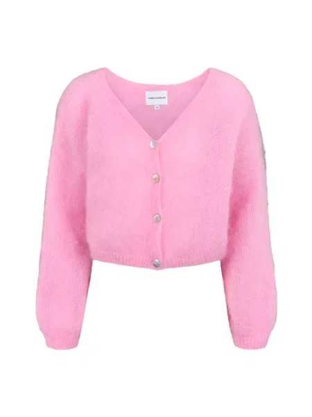 Kardigan American Dreams z krótkim rękawem wełniany różowy