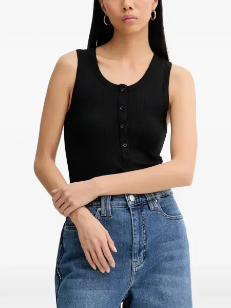 Top Munthe tricotate cu guler henley negru