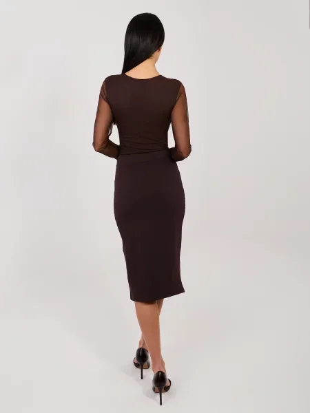 Oblekové midi šaty Basic Feel Good po kolena hnědé
