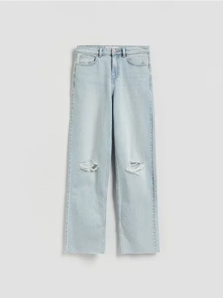 Reserved Jeansy straight z przetarciami niebieski