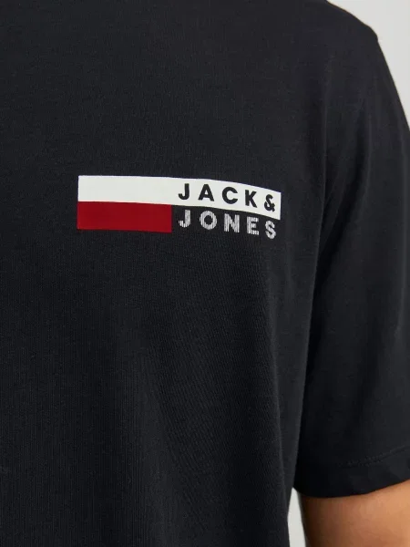 JACK & JONES Tricou roșu / negru alb