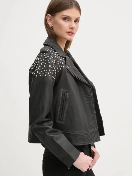 Pepe Jeans geaca ramones de piele FANTASY femei de tranzitie negru