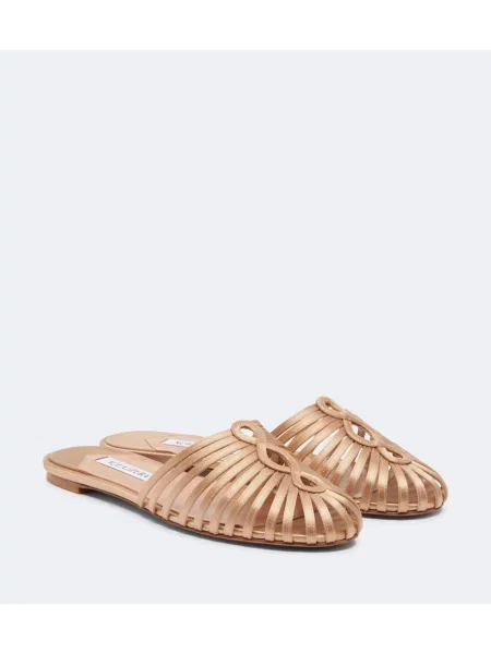 Papuci tip mules Aquazzura din satin bej