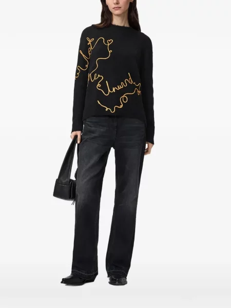 Pulover Allsaints cu broderie cu decolteu rotund negru