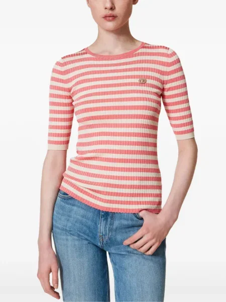 Tricou Twinset cu dungi scurt alb