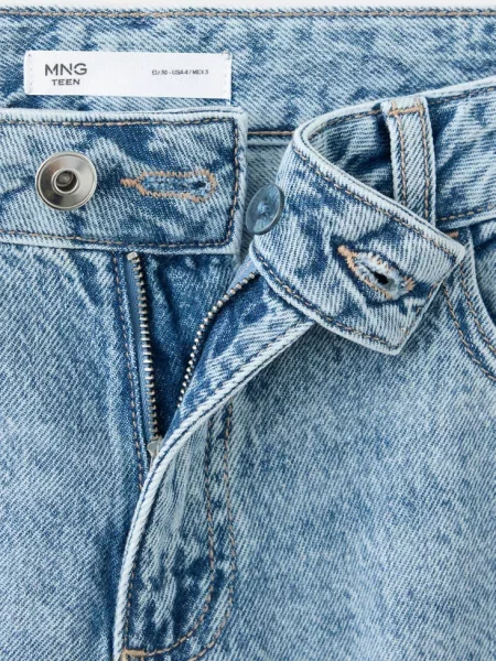 Jeansy typu wide leg z zapięciem na zakładkę średni Teen 32 MANGO TEEN niebieski