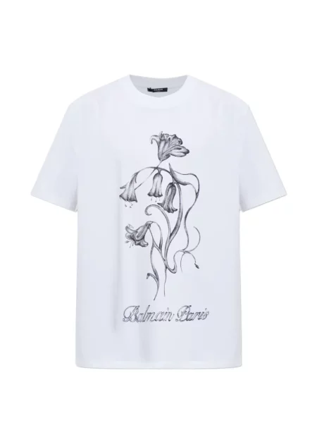 Tricou Balmain cu model floral cu imagine alb