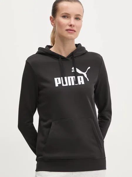 Суичър с качулка Puma с качулка с принт черно