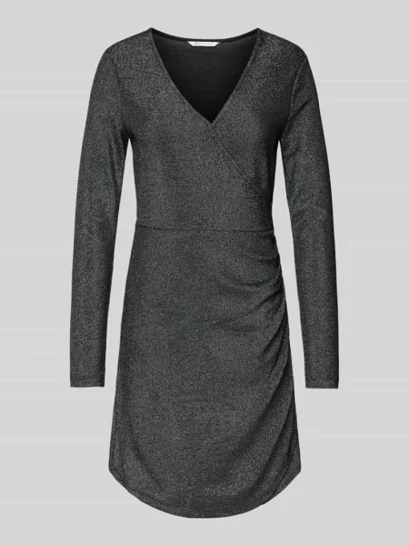 Sukienka mini o kroju shaped fit w kopertowym stylu z efektem błyszczącym Tom Tailor Denim czarna