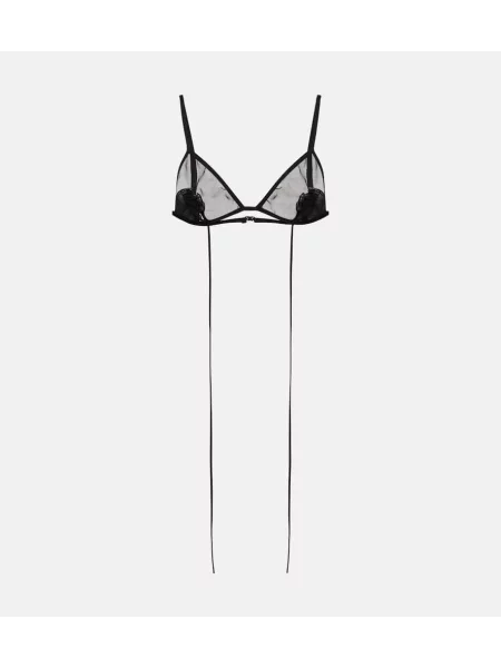 Biustonosz Nensi Dojaka w kwiatki z siateczką czarny