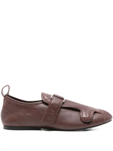 Sneakerși Plan C din piele cu cataramă maro