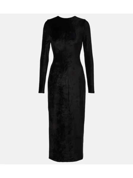 Midi obleka Polo Ralph Lauren iz rebrastega žameta črna