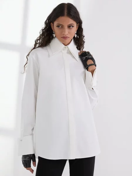 Karl Lagerfeld cămașă din cu guler clasic relaxed alb