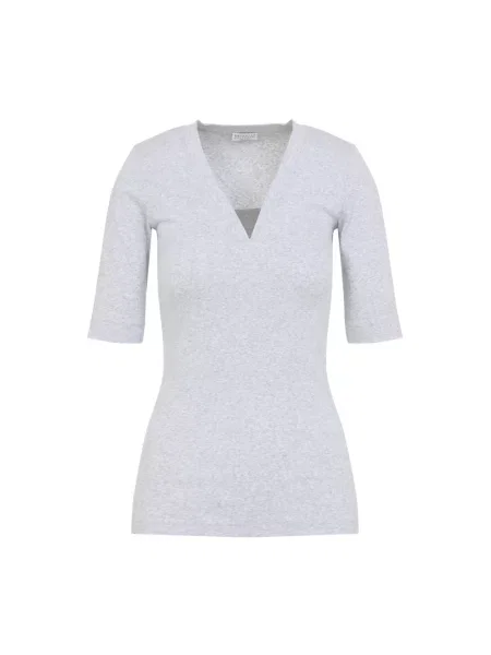 Koszulka Brunello Cucinelli z dżerseju prążkowana szara