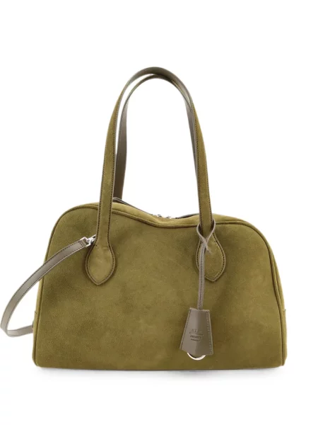 Geantă shopper Atp Atelier din piele de căprioară verde