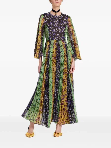 Rochie maxi La Doublej cu model floral cu imagine plisată verde