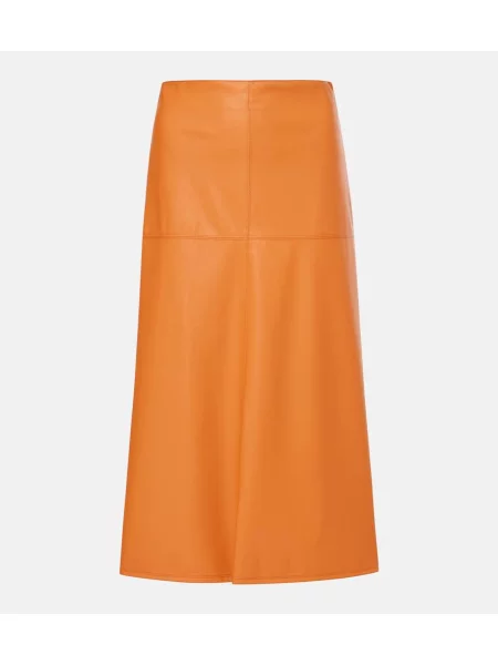 Fustă midi Max Mara din piele până la genunchi negru
