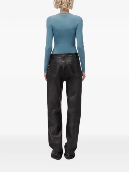 Top Alexander Wang cu decolteu rotund din jacard cu autograf albastru
