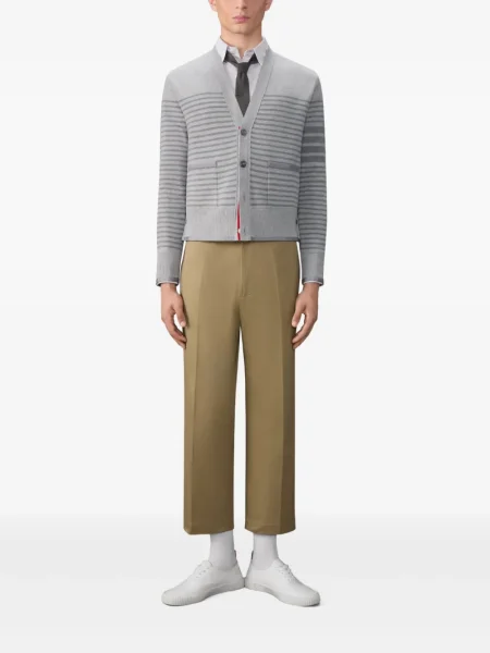 Dryžuotas kardiganas Thom Browne v formos iškirpte pilka