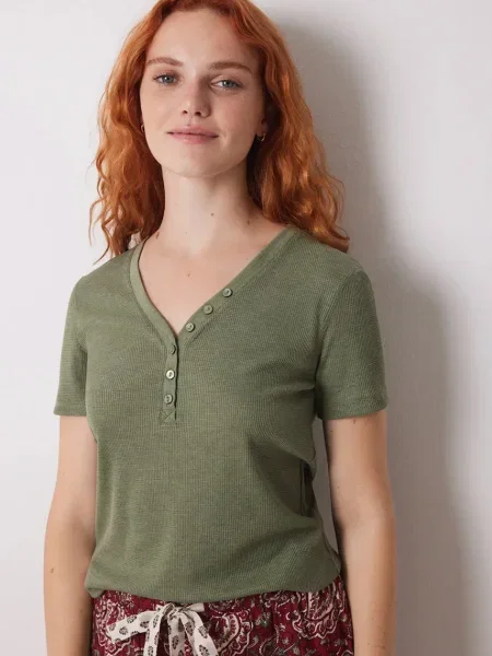 Горнище на пижама с къси ръкави women'secret MIX AND MATCH LOVE ACTUALLY зелено