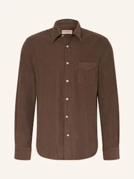 Officine Générale Manšestrová Košile Benoit Comfort Fit tmavě hnědá