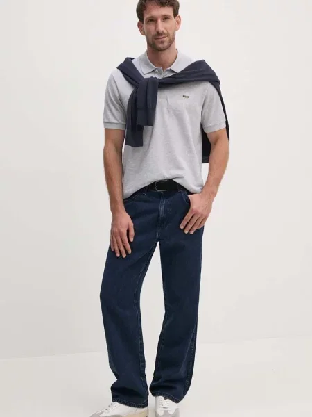 Меланжевое поло Lacoste серое