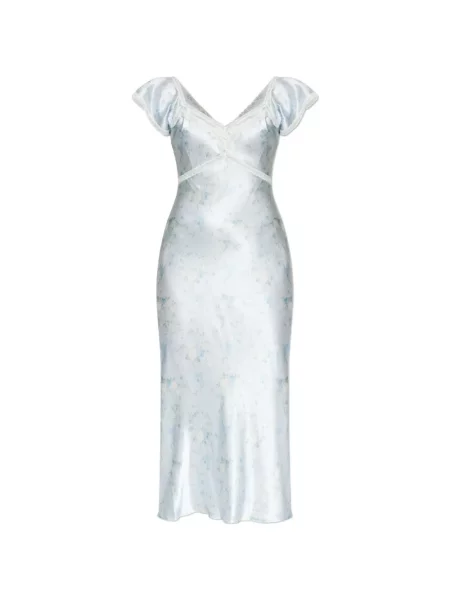 Rochie maxi Loveshackfancy cu model floral cu imagine din dantelă albastru