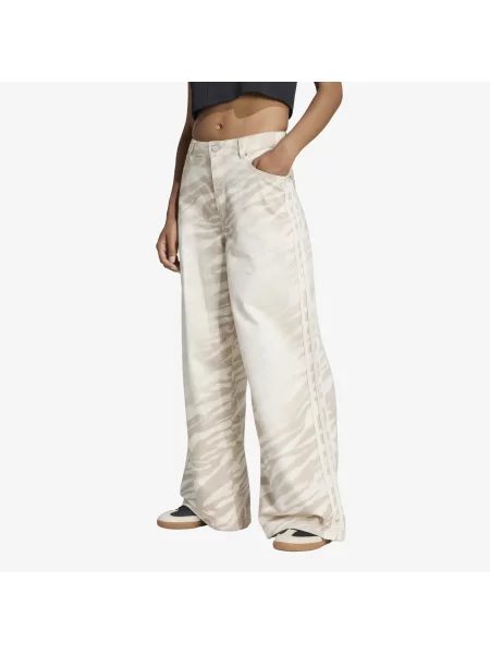 Pantaloni adidas Adilenium Season 6 Zebra Print Wide Leg Denim Pants Wonder White alb