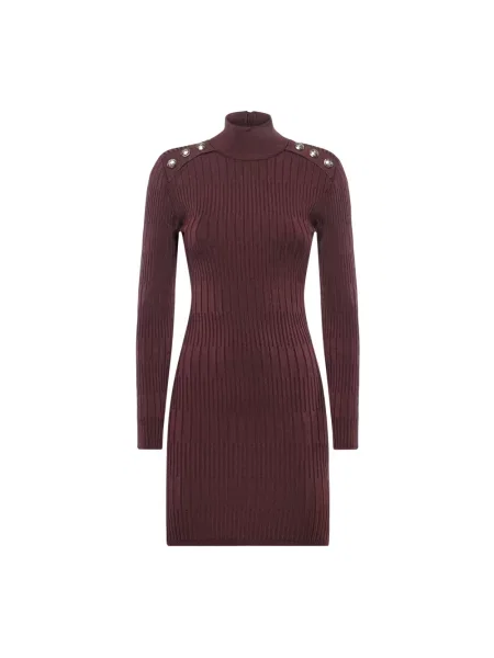 Guess Sukienki Kobieta XL Janet LS Ribbed Dress brązowy