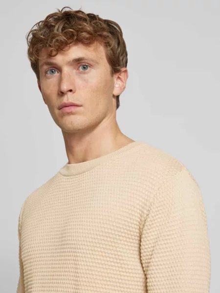 Sweter z dzianiny z fakturowanym wzorem model ‘VAGN’ Knowledgecotton Apparel