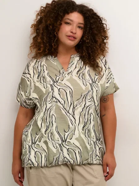 KAFFE CURVE Bluză Melino verde / verde pastel negru